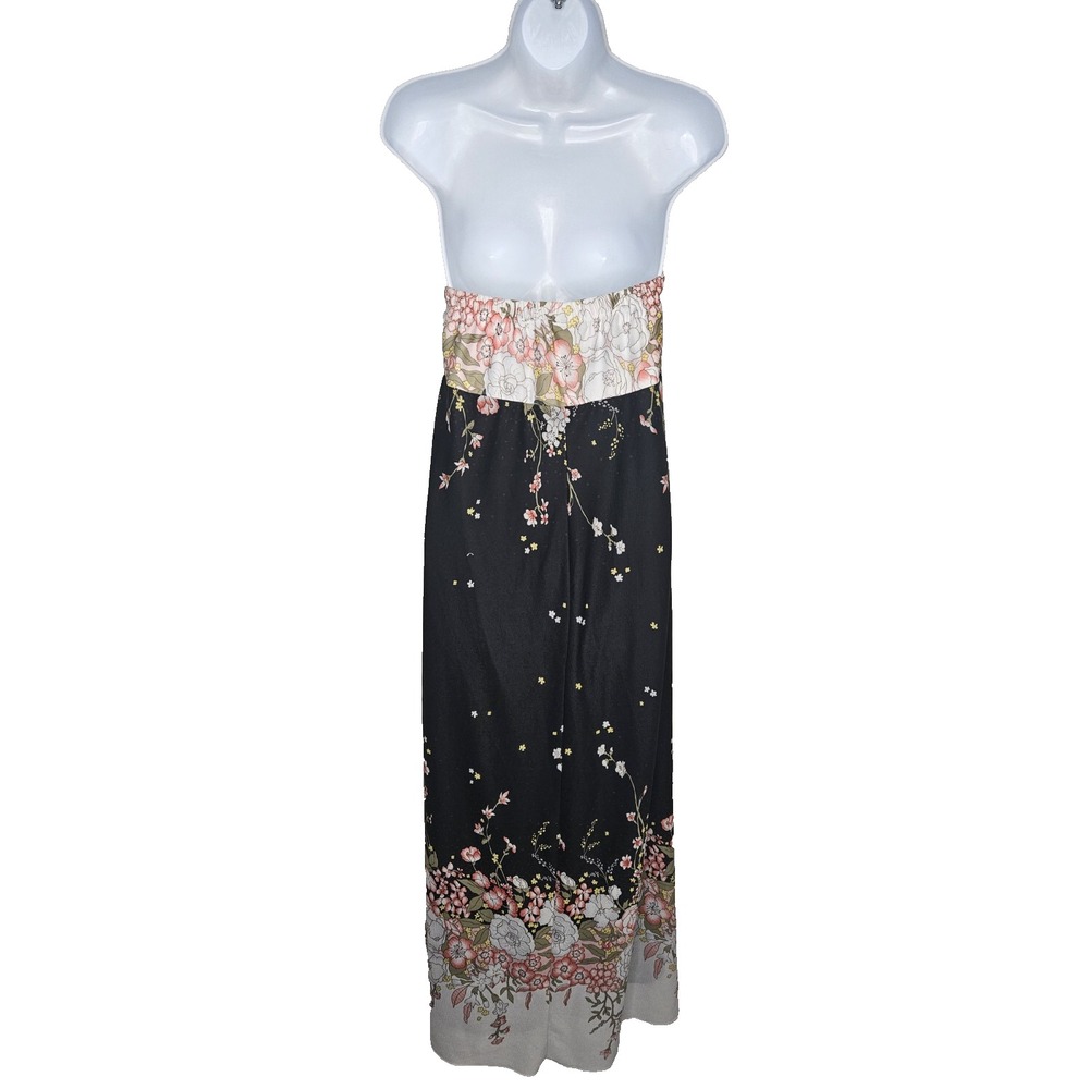 Torrid Strapless Maxi Dress Size 12‎ Black White Pink Floral Boho Empire Waist - Picture 2 of 7